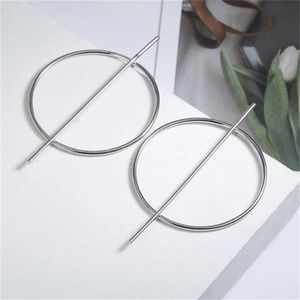 Silver Circle Geometric Drop Earrings